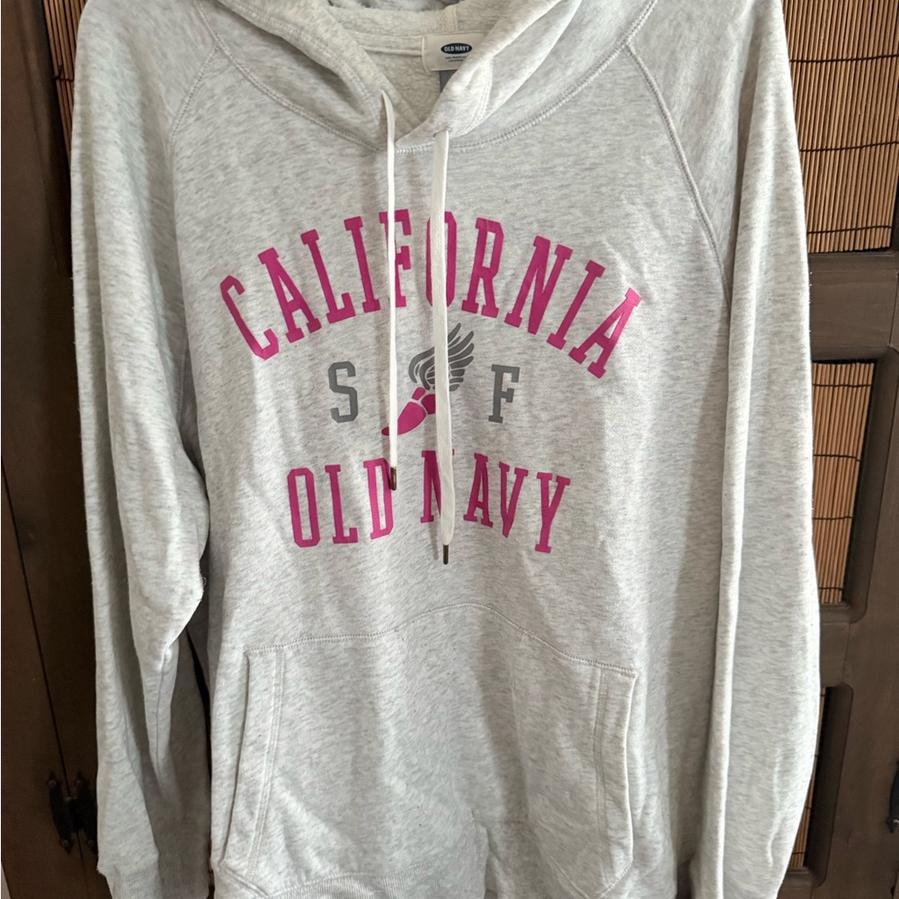 Old Navy Heather Gray Hoodie with Pink Accents